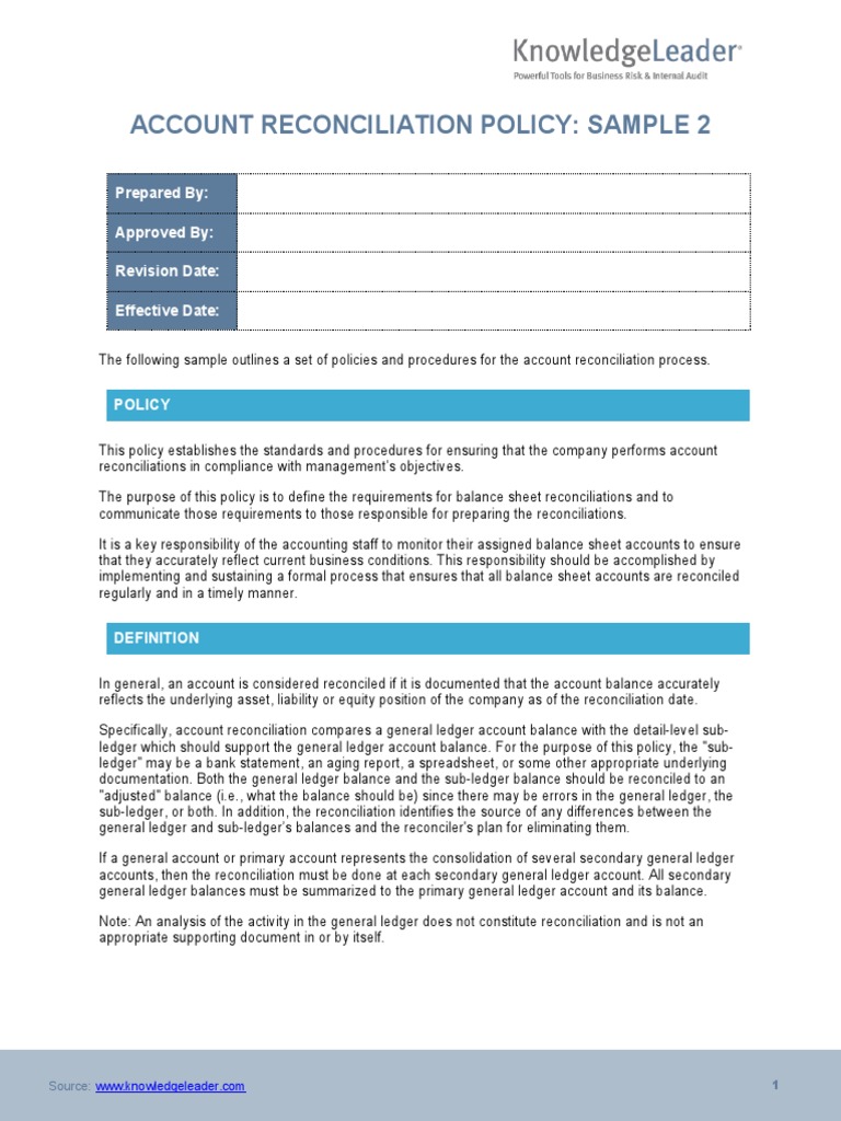 Account Reconciliation Policy Sample | PDF | Balance Sheet | Business