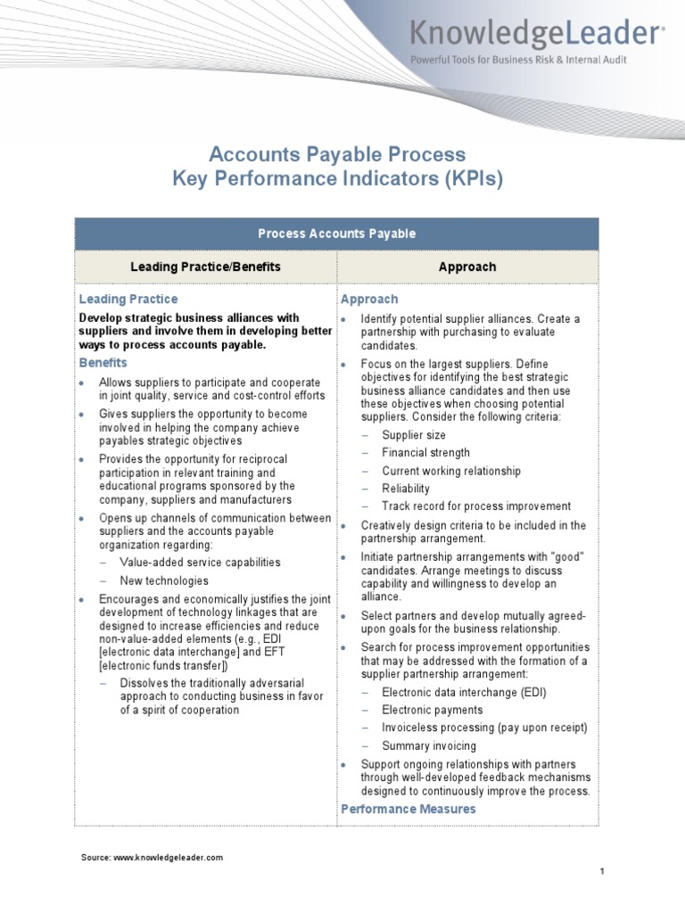 Accounts Payable Process Key Performance Indicators PDF Accounts