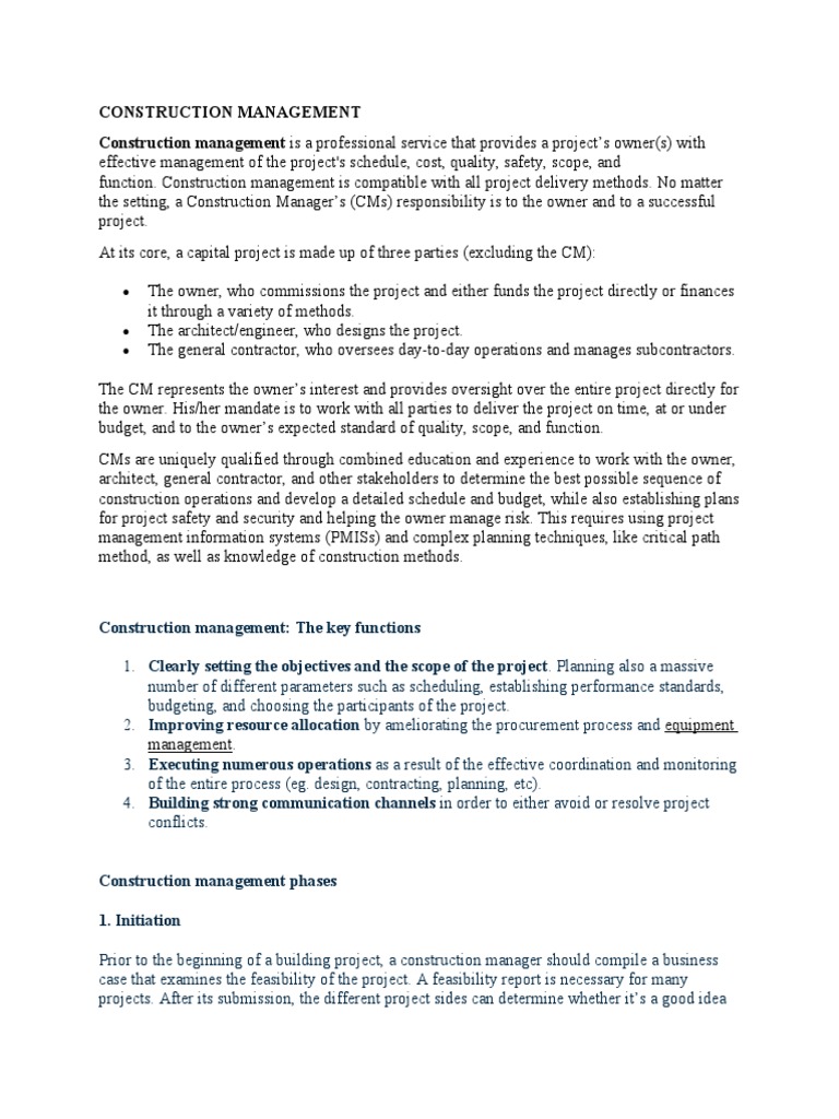 Construction Management Construction Management Is A Professional