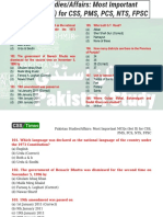 Pakistan Studies - Affairs - Most Important MCQs (Set II) For CSS, PMS, PCS, NTS, FPSC-3
