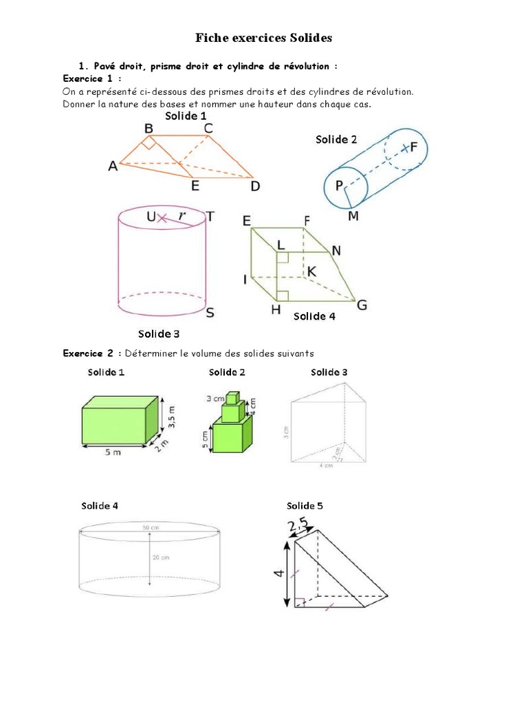 Exercices sur les Solides et Volumes | PDF