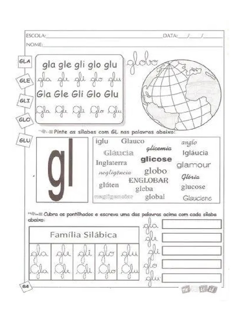 Atividades Com Gla Gle Gli Glo Glu 1 | PDF