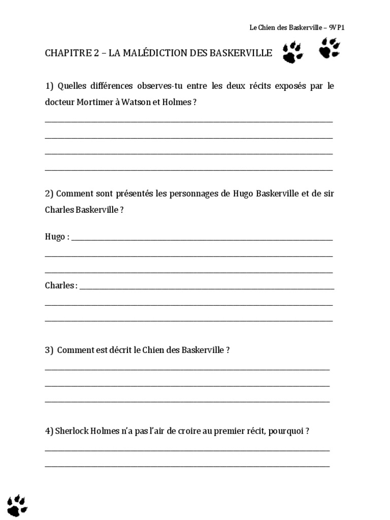 Le Chien De Baskerville Résumé Par Chapitre Chien Des Baskerville - Chap. 2 | PDF | Le Chien des Baskerville | Sherlock  Holmes