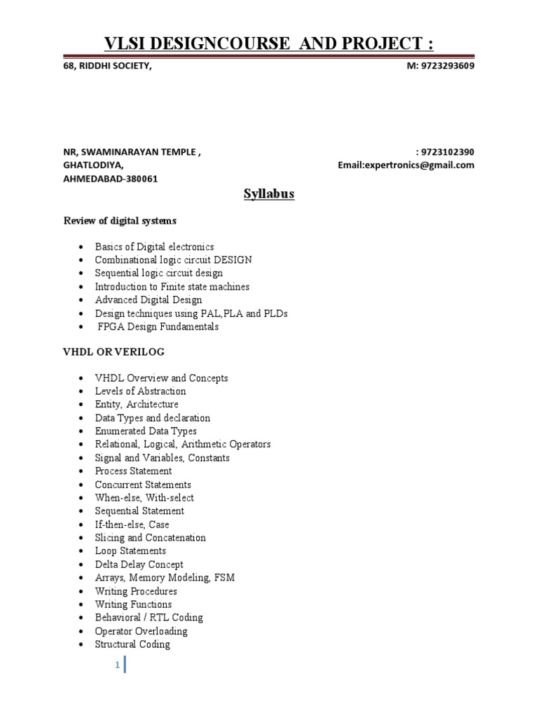 VLSI Design Course Syllabus Overview | PDF | Field Programmable Gate ...