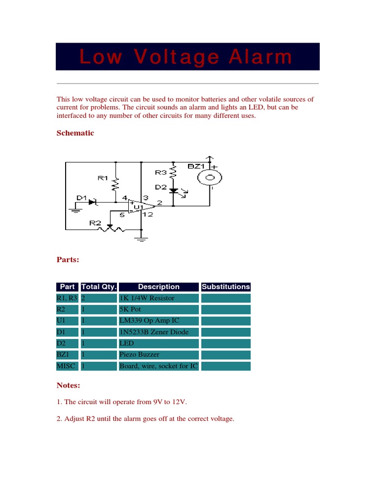 Low Voltage Alarm Circuit Design | PDF | Science & Mathematics ...