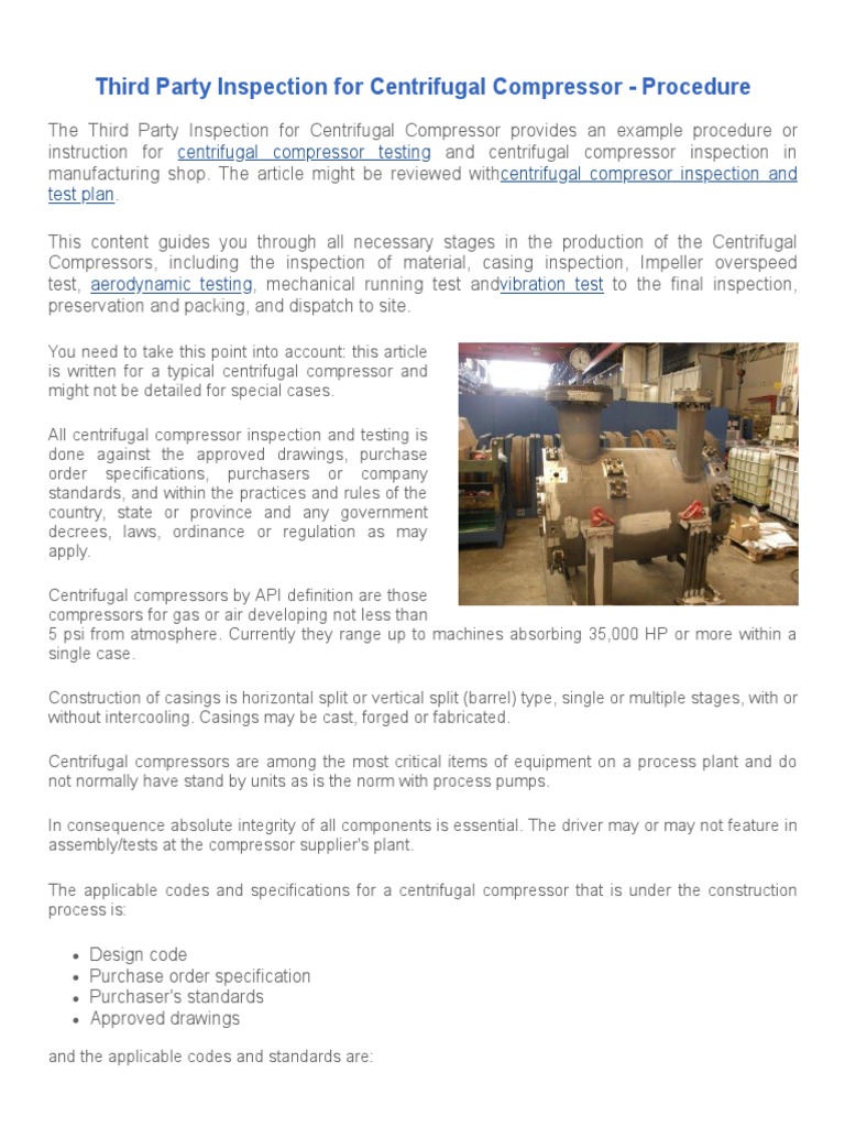 Centrifugal Compressor Inspection Procedure | PDF | Nondestructive ...