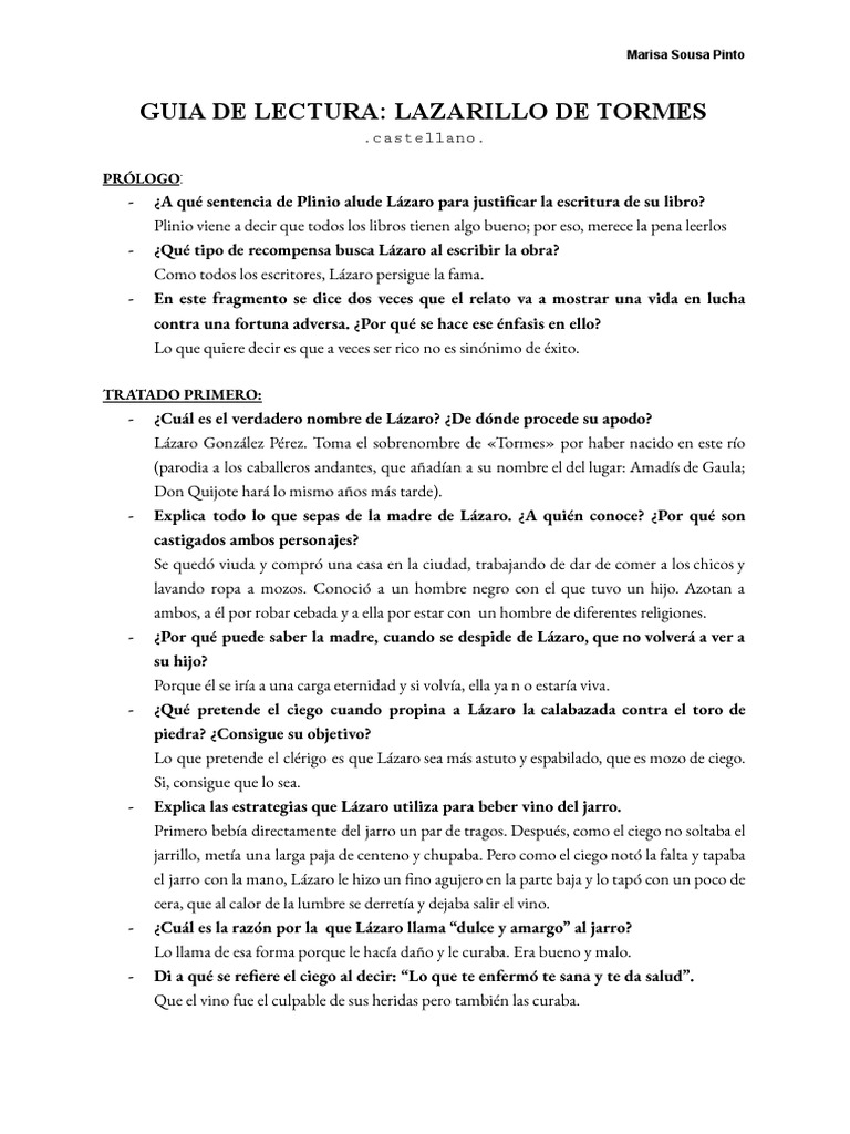 Guía de Lectura: Lazarillo de Tormes | PDF | Religión y espiritualidad ...
