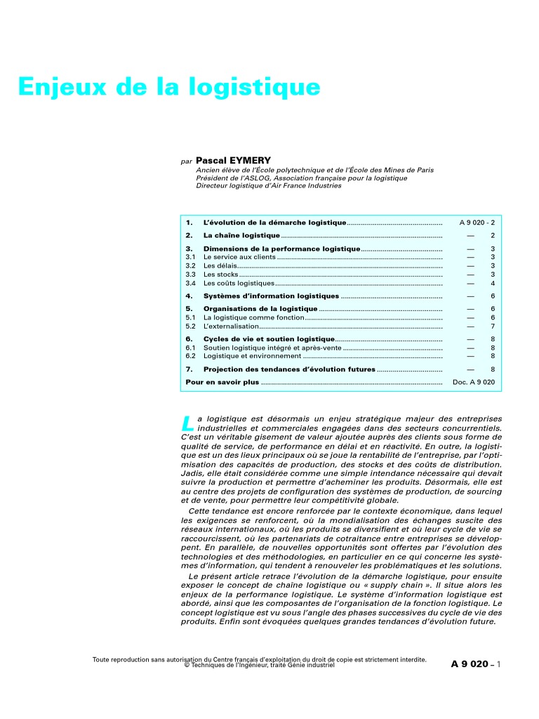 Enjeux de La Logistique | PDF | Logistique | Progiciel de gestion intégré