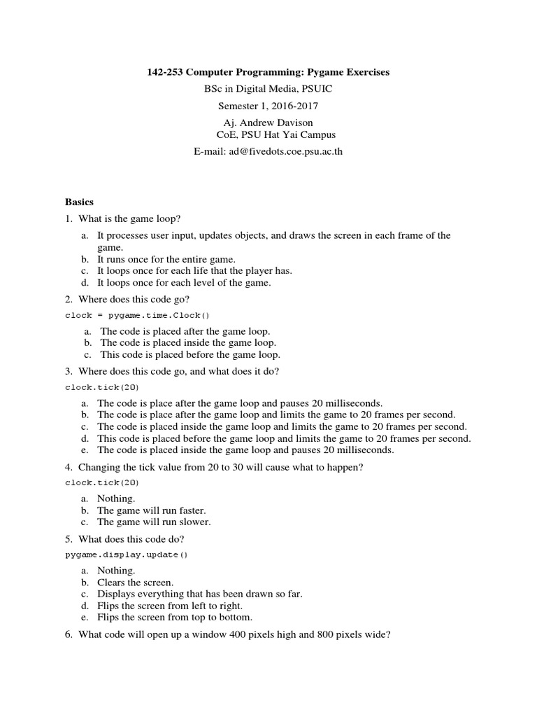 142253 Computer Programming Pygame Exercises Clock Pygame Time