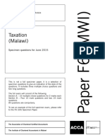 Taxation (Malawi) : Specimen Questions For June 2015