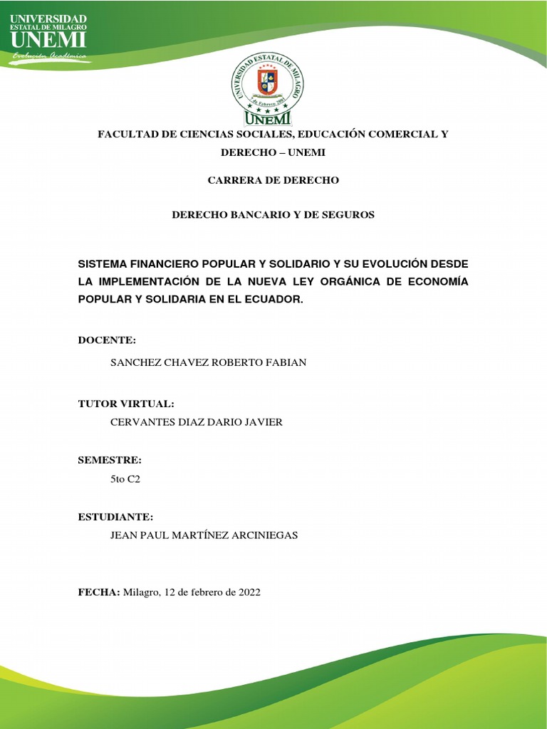 Sistema Financiero Popular y Solidarioen El Ecuador JPM | PDF | Ecuador ...