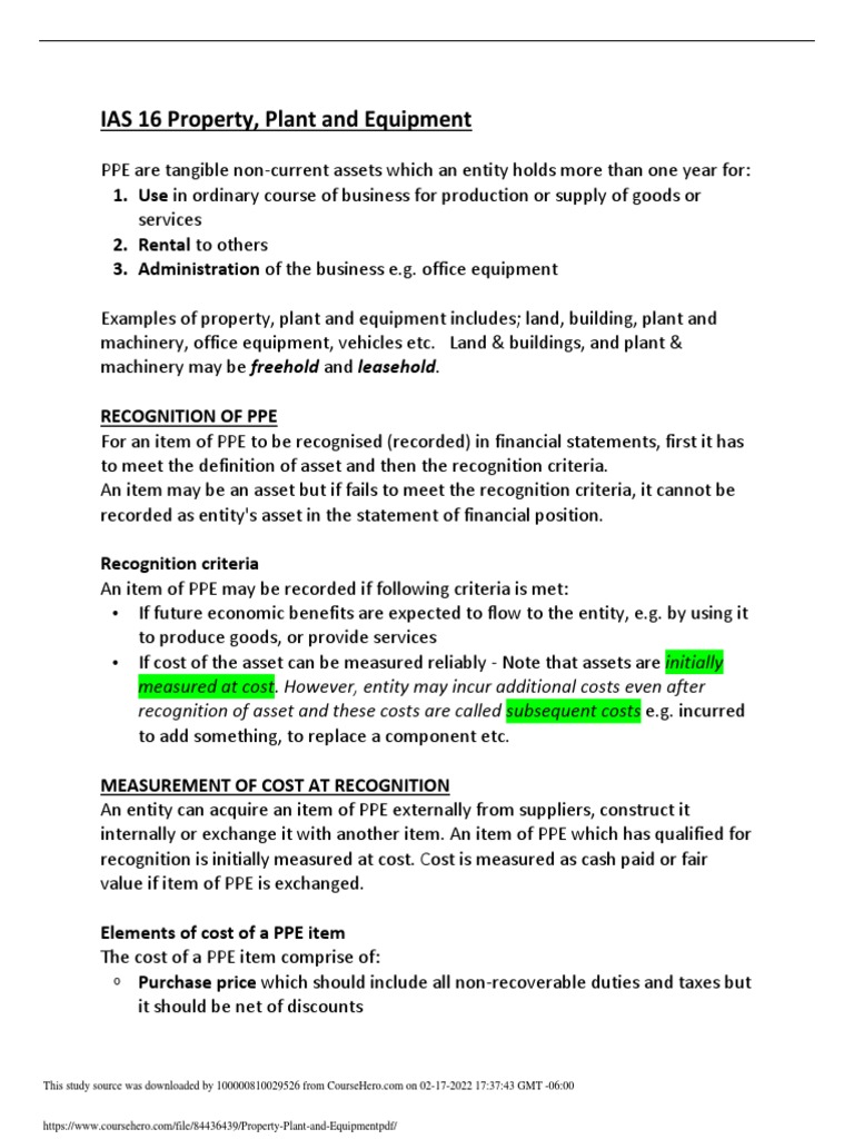 Property Plant and Equipment PDF PDF Fixed Asset Cost