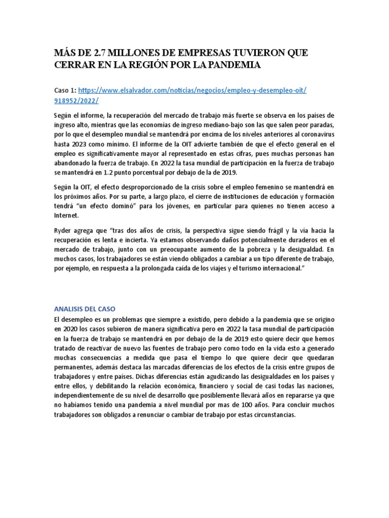 Pérdida de Empleo Durante La Pandemia Covid | PDF | El Salvador | Desempleo