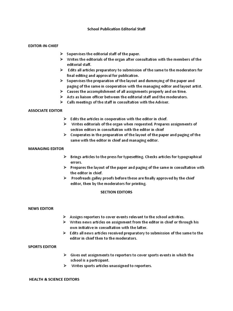 School Publication Editorial Staff | PDF | Editing | Page Layout