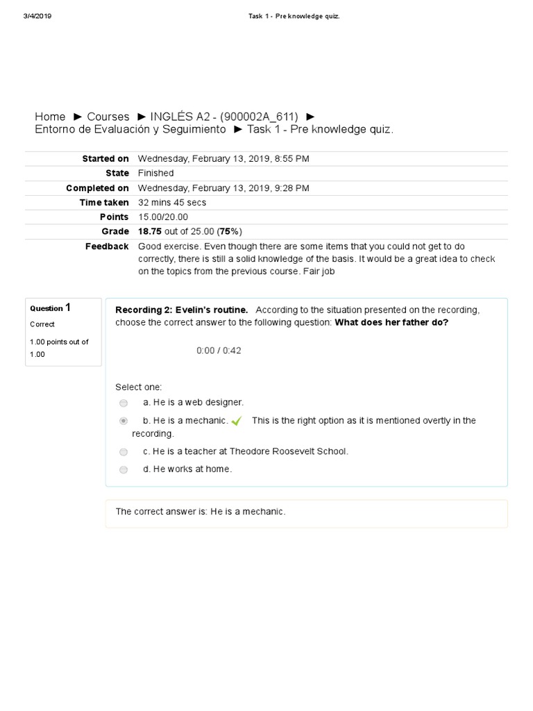 Task 1 - Pre Knowledge Quiz - CARRO | PDF | Sweater | Linguistics