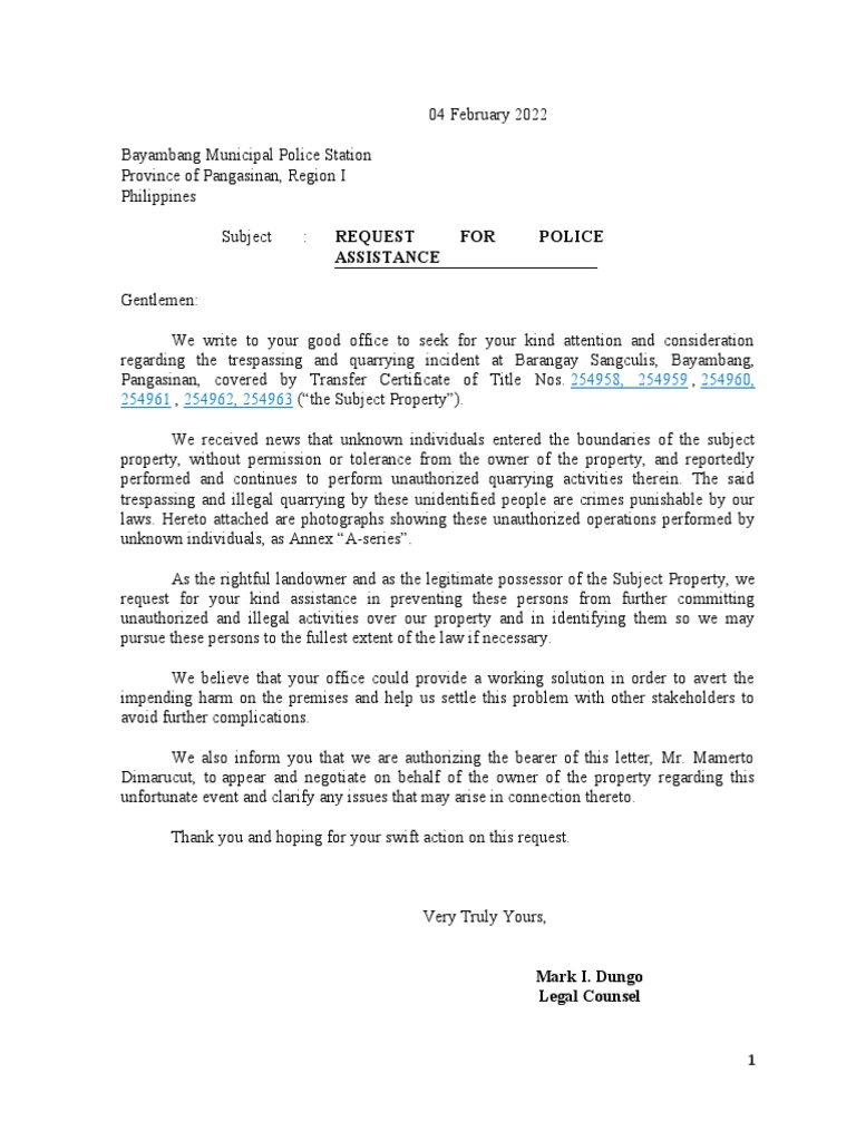 LetterRequest Police Assistance PDF