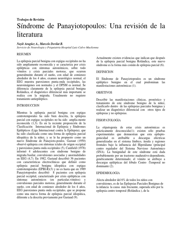 Síndrome de Panayiotopoulos. Una revisión PDF Epilepsia Neurociencia