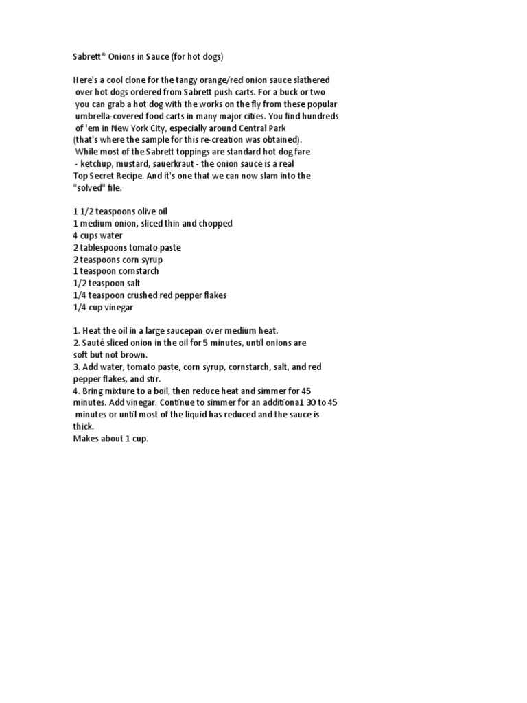 Sabrett Onions in Sauce (For Hot Dogs) PDF