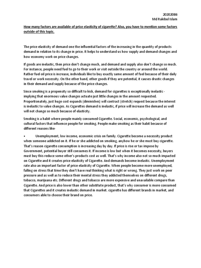 How Many Factors Are Available of Price Elasticity of Cigarette PDF