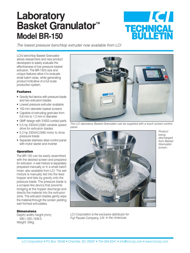 Laboratory Basket Granulator: Technical Bulletin | PDF | Extrusion ...