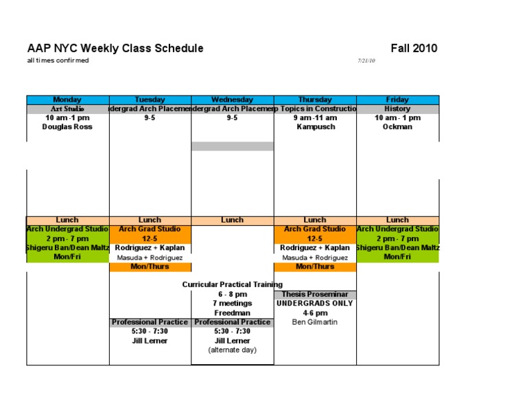 Fall 10 Weekly Schedule NYC | PDF