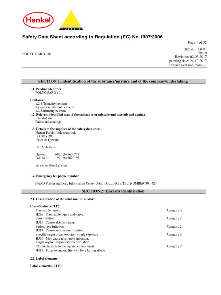 Safety Data Sheet According To Regulation (EC) No 1907/2006 PDF