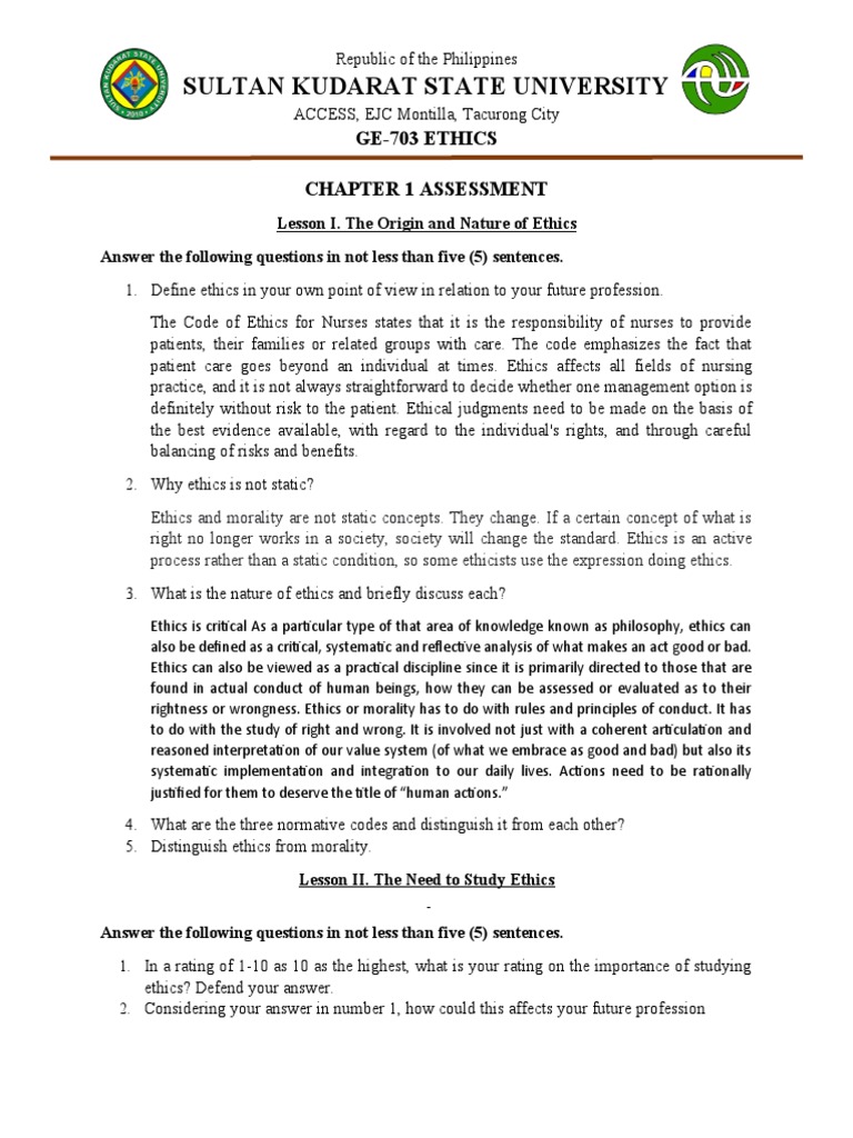 Ethics 6 Chapter Assessment | PDF | Morality | Free Will