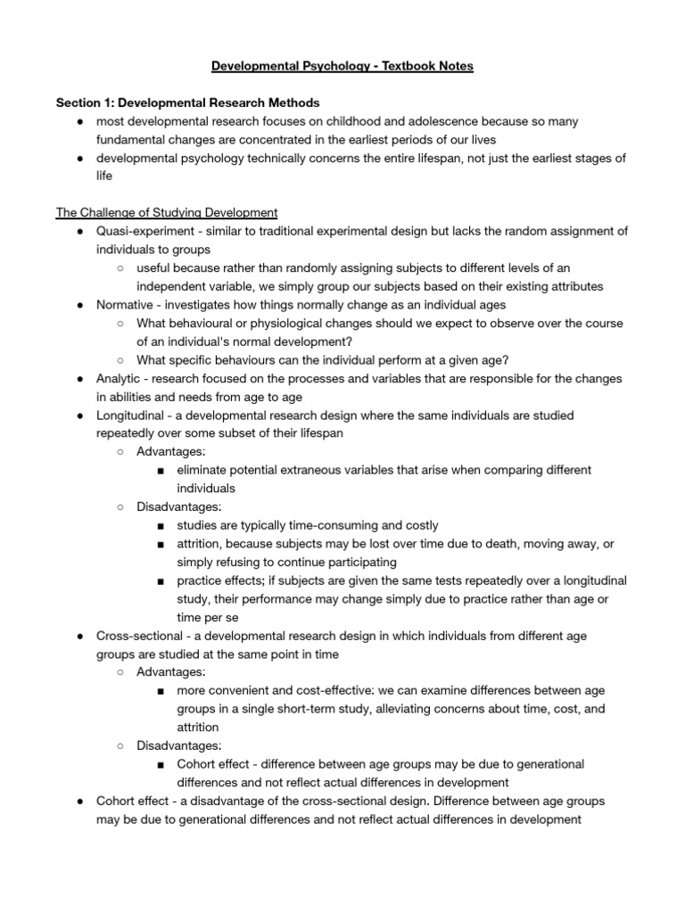 Developmental Psychology Study Notes | PDF | Chemical Synapse | Neuron