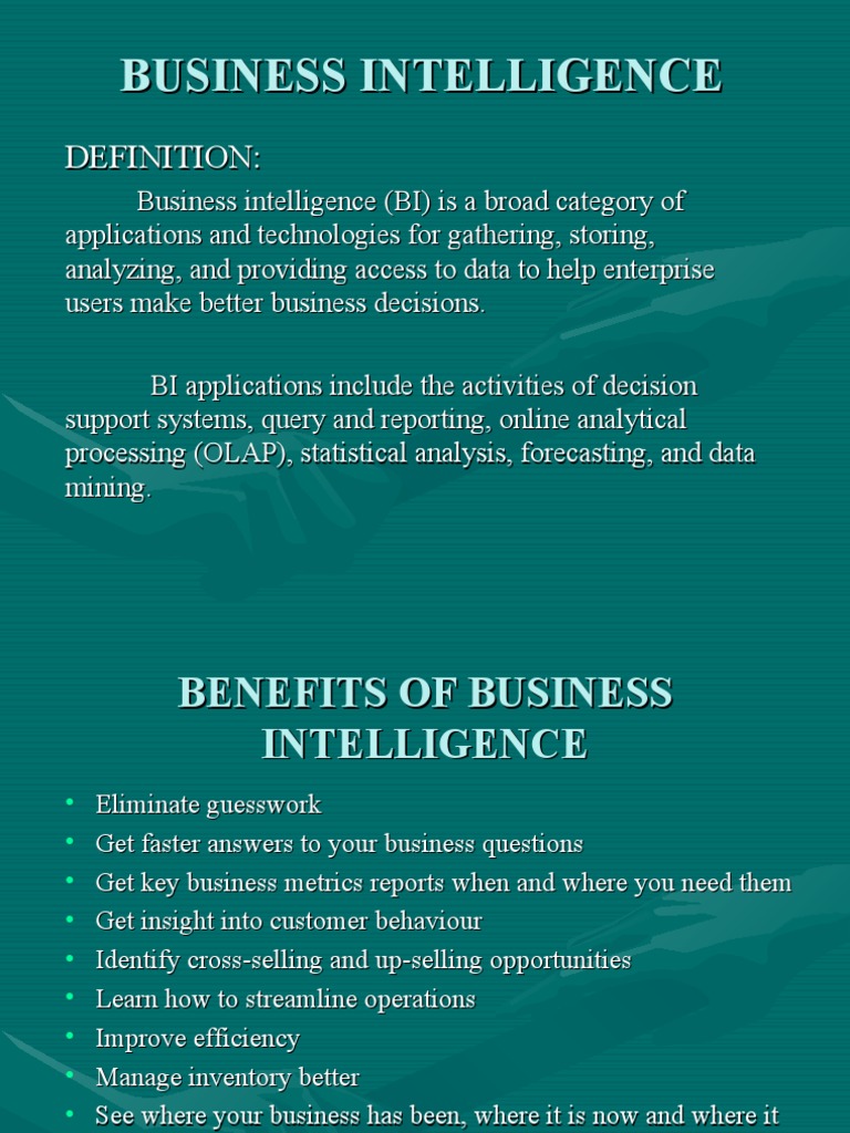 Business Intelligence Overview and Benefits | PDF | Business ...