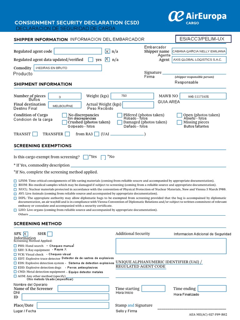 Consignment Security Declaration Form | PDF | Freight Transport ...