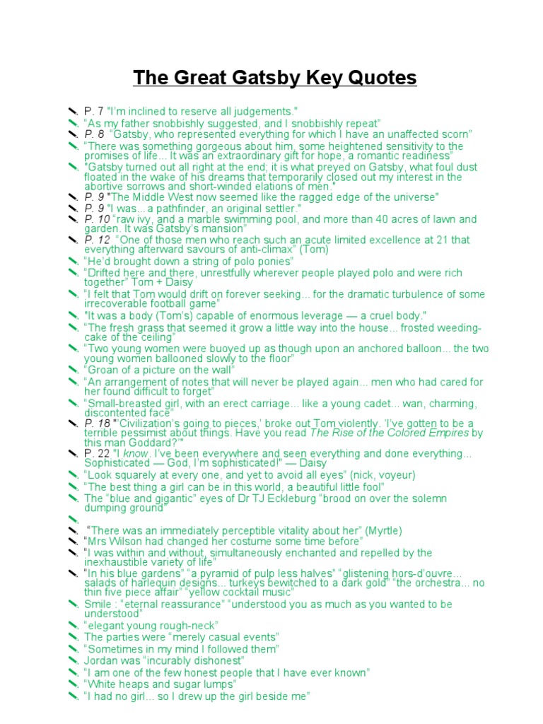 The Great Gatsby Revision Quotes Critics Themes