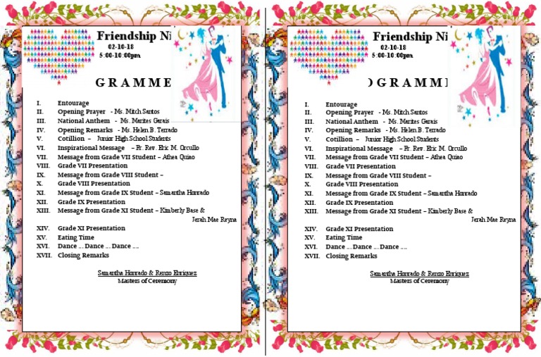 Friendship Night Program Schedule | PDF
