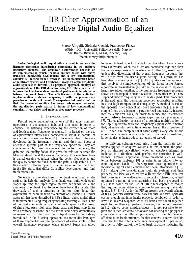 IIR Filter Approximation of An Innovative Digital Audio Equalizer | PDF ...