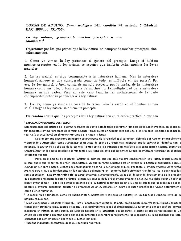 Preceptos de la Ley Natural según Tomás de Aquino | PDF | Aristóteles ...