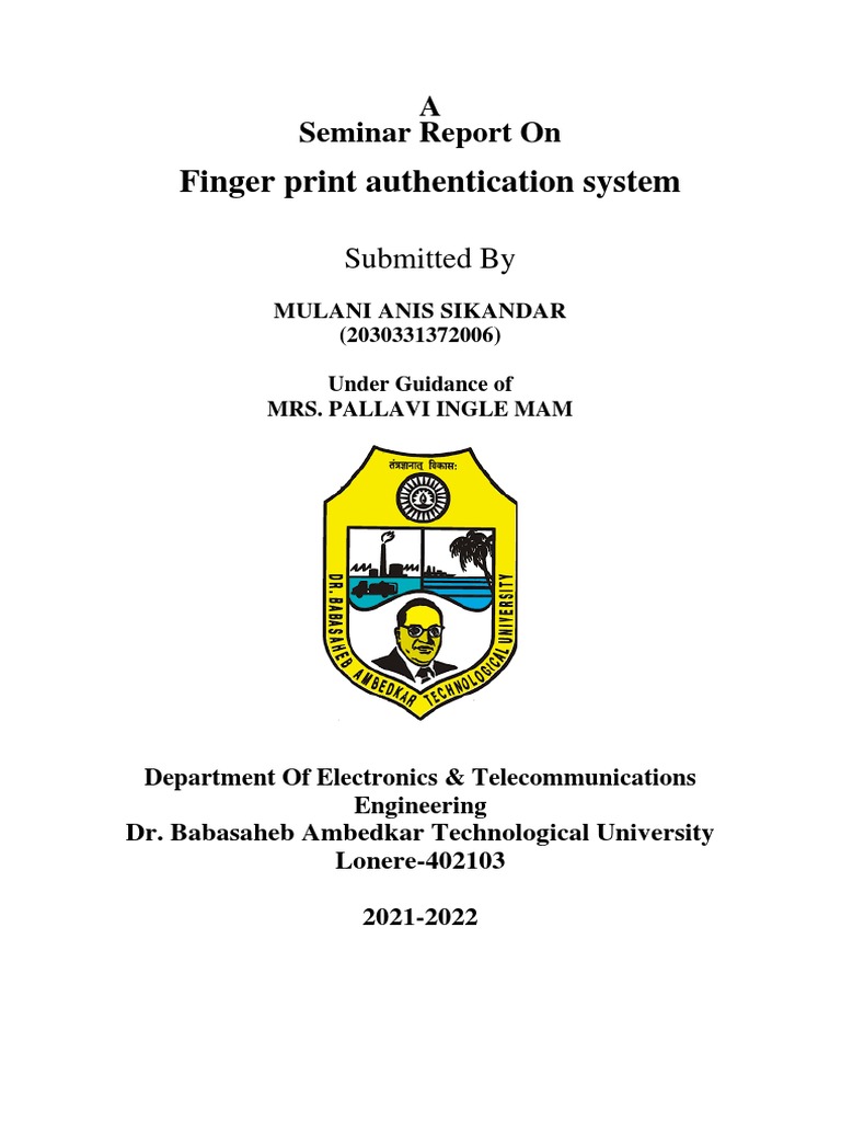 Finger Print Authentication System A Seminar Report On PDF