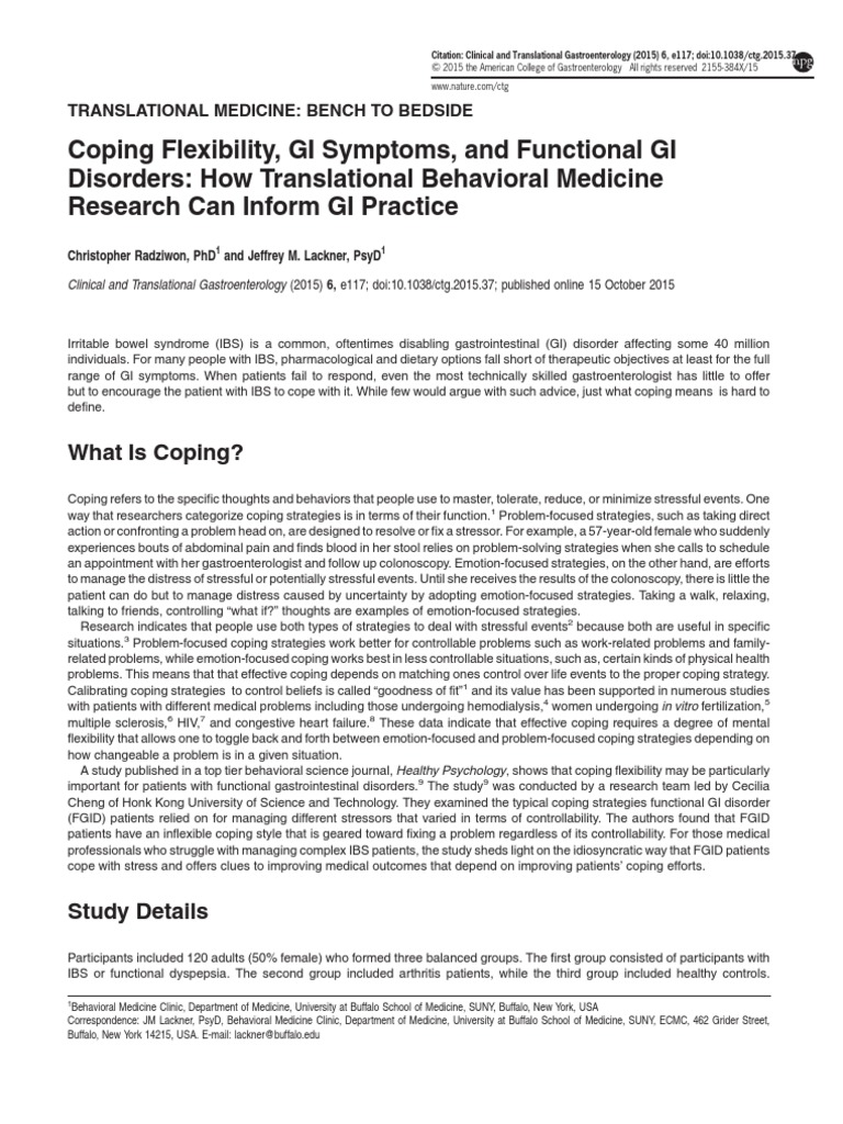 Coping Flexibility, GI Symptoms, and Functional GI Disorders | PDF ...