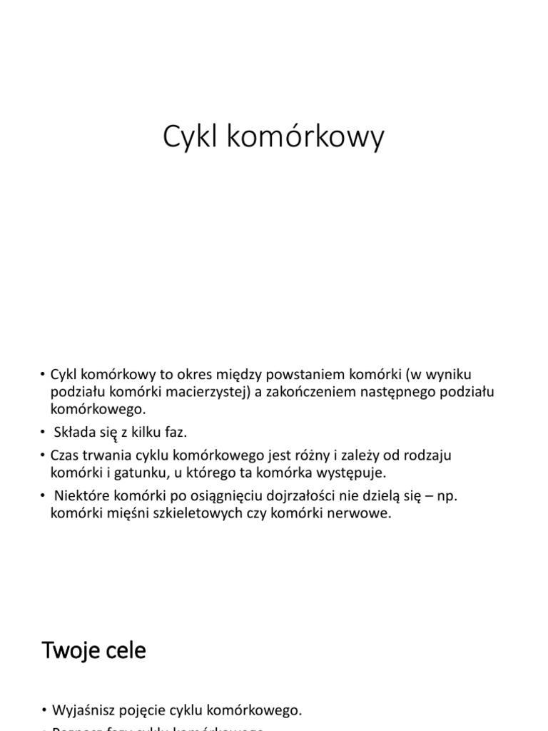 Zaznacz Podpunkt Który Poprawnie Opisuje Cykl Komórkowy Cykl Komórkowy | PDF