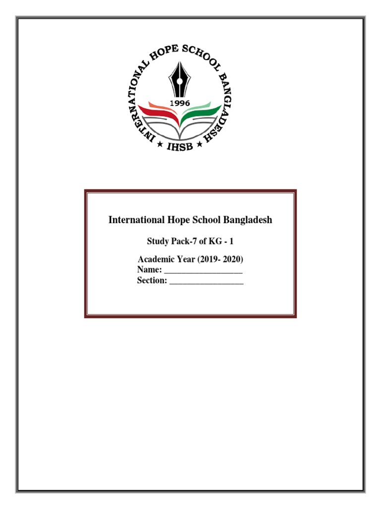Study materials for International Hope School Bangladesh KG1 students covering academic lessons