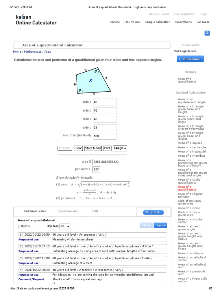 Area of A Quadrilateral Calculator High Accuracy Calculationll PDF