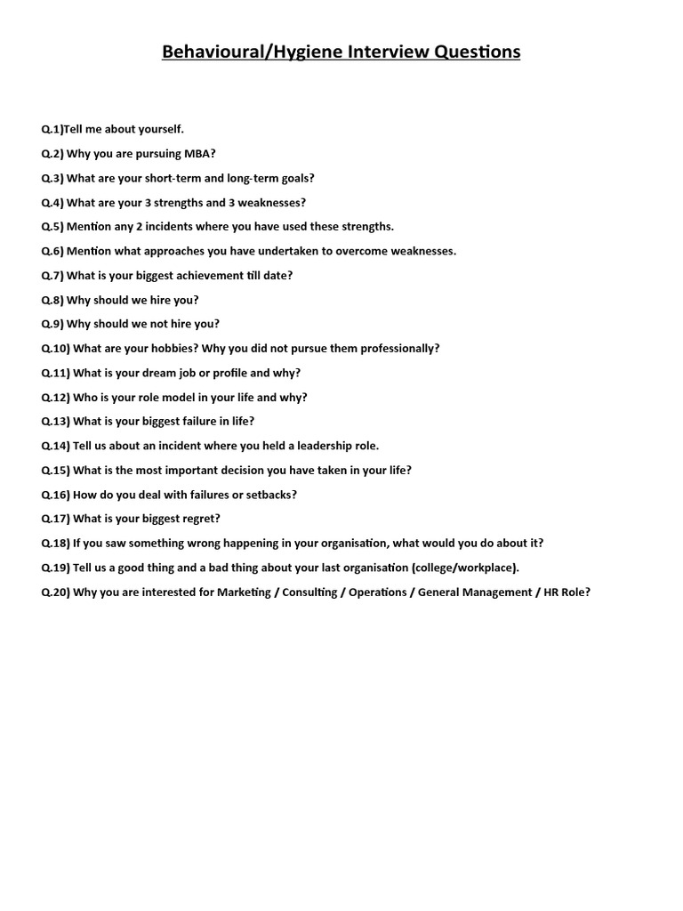 Behavioral Interview Questions | PDF
