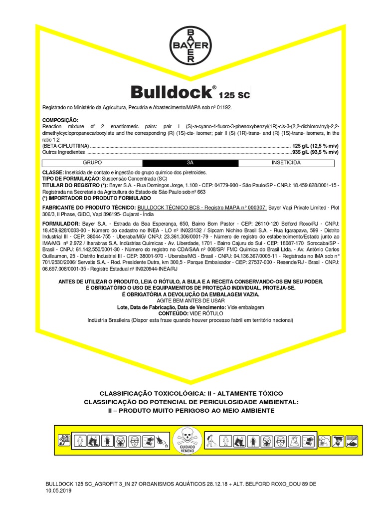 Bula do Inseticida Bulldock 125 SC | PDF | Nuvem | Inseticida
