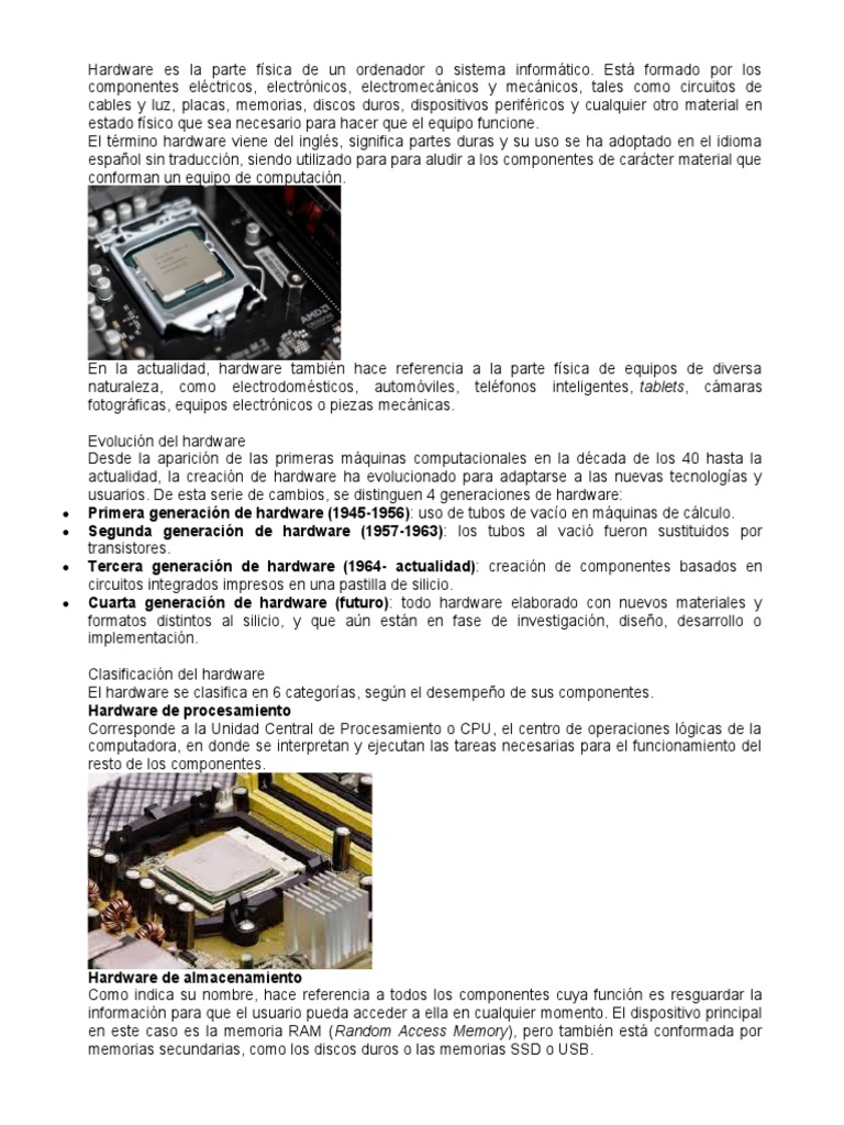 Hardware Es La Parte Física de Un Ordenador o Sistema Informático | PDF ...