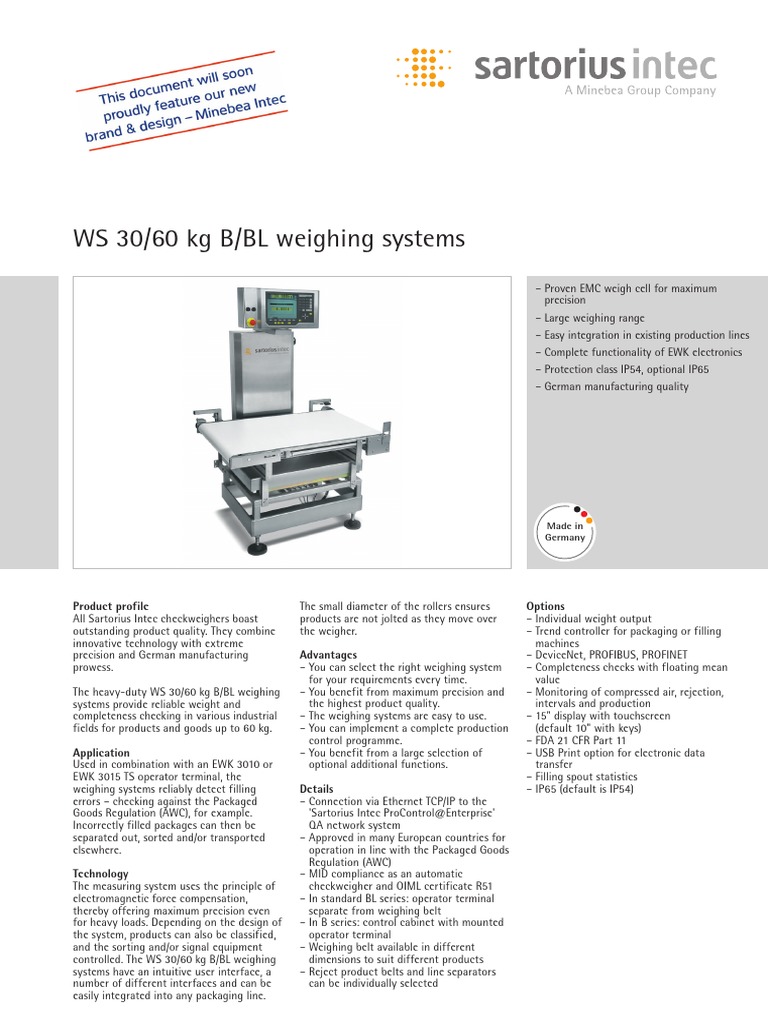 WS 30/60 KG B/BL Weighing Systems: Product Profile Options | PDF | Belt ...