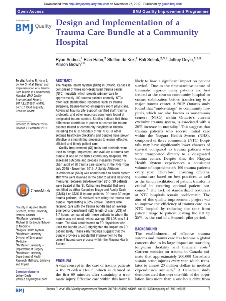 Design and Implementation of A Trauma Care Bundle | PDF | Major Trauma ...