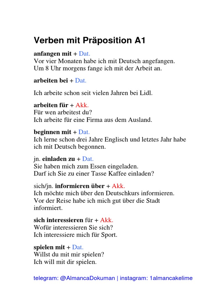 Verben Mit Präposition (A1-C2) | PDF