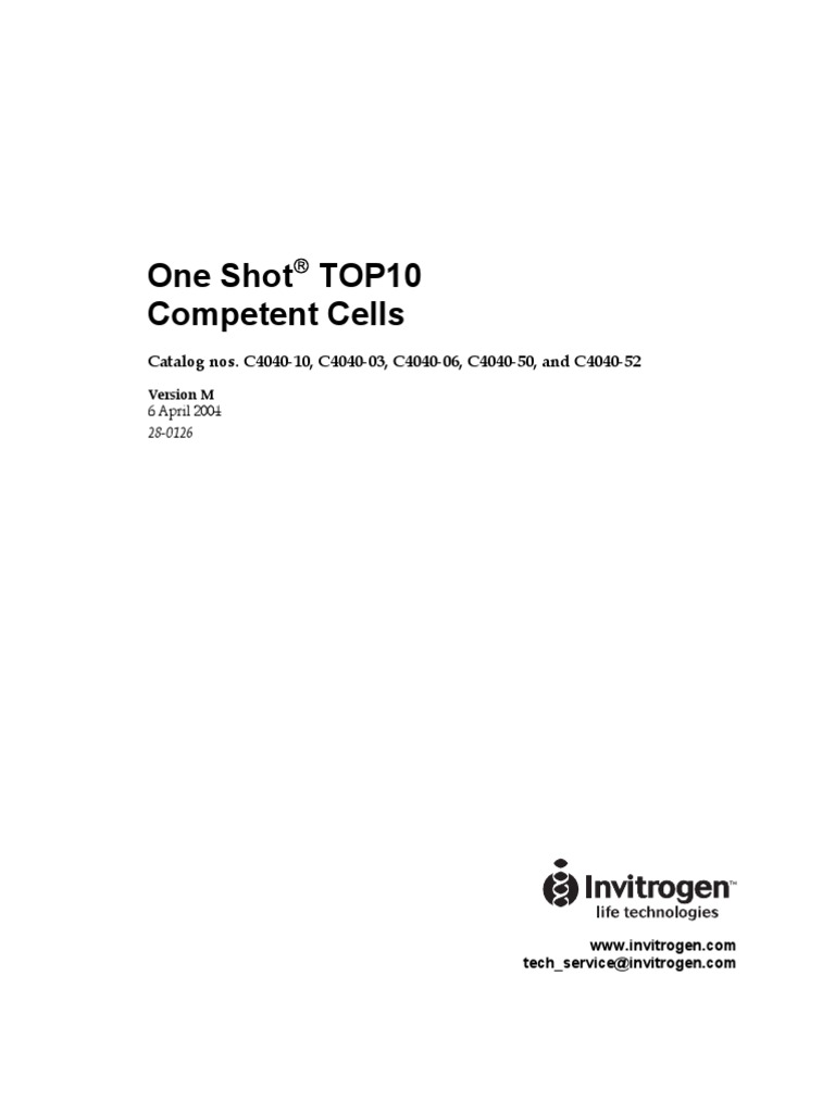 One Shot TOP10 Competent Cells Catalog Nos. C404010, C404003, C4040