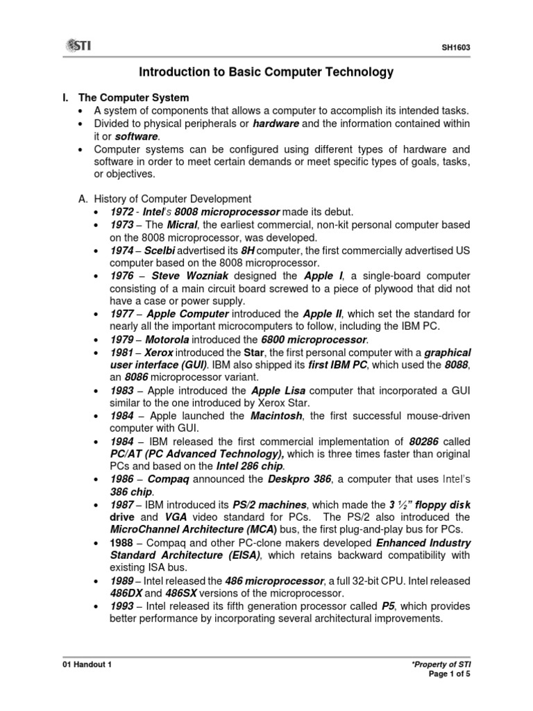 Basic Comp 01 - Handout - 1 | PDF | Personal Computers | Intel