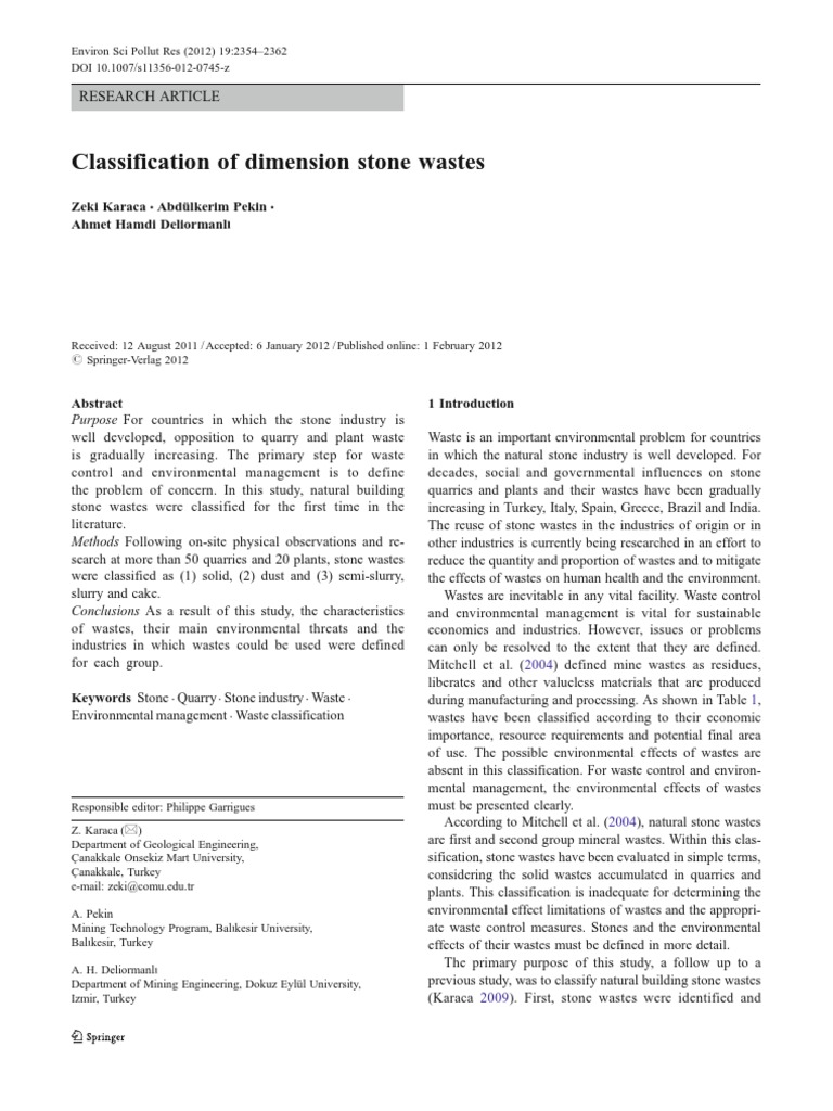 Classification of Stone Wastes in Industry | PDF | Water | Groundwater