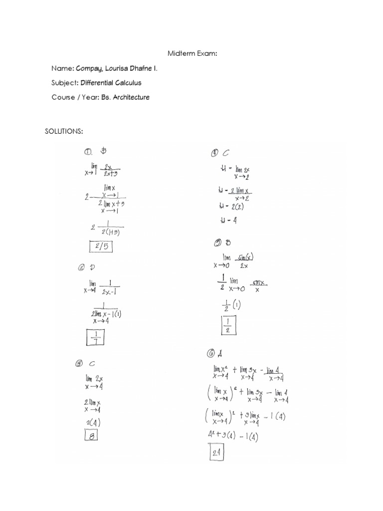 Midterm Exam: Name: Compay, Lourisa Dhafne I. Subject: Differential ...