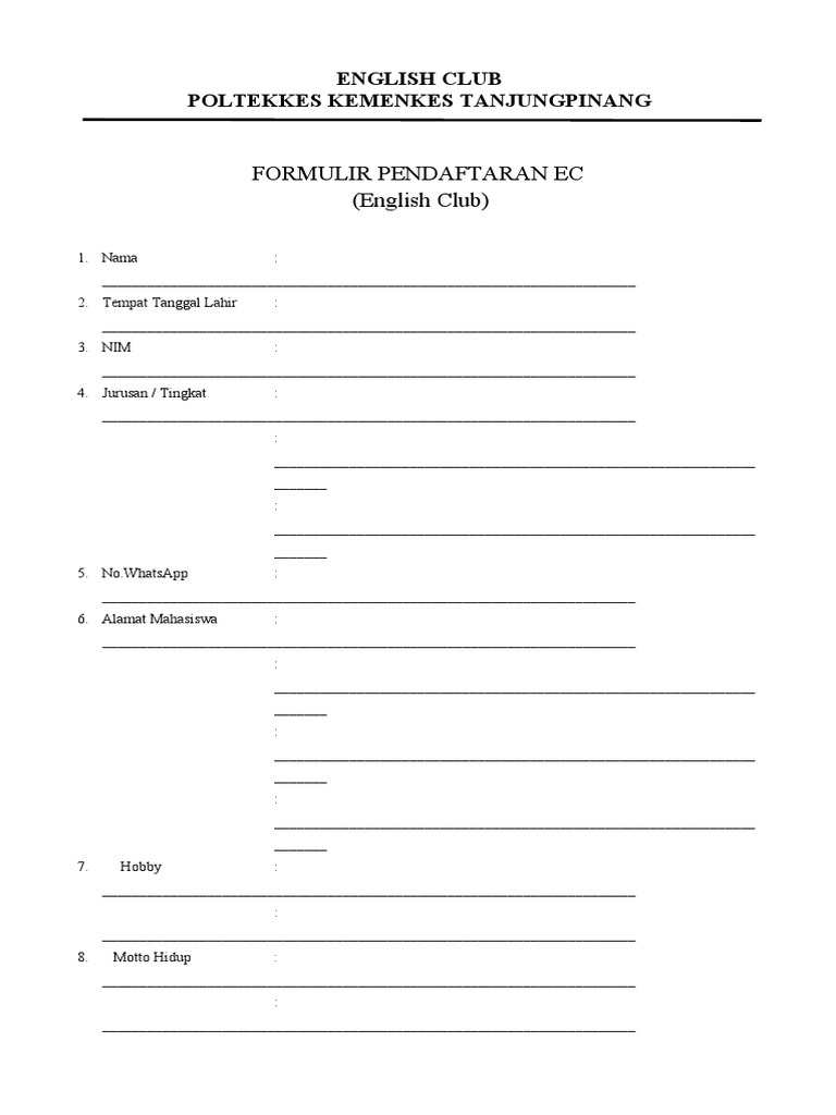 Formulir English Club | PDF